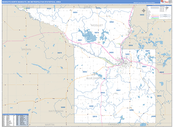 Mankato-North Mankato Metro Area Wall Map